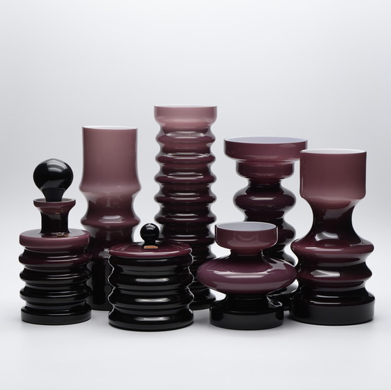 Image 1 of Karl Friedrich Kristallglaswerk Set de vases en verre ciselé avec boîte à couvercle et faucon MCM