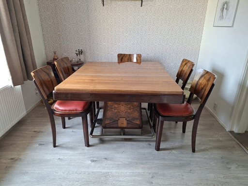 Art Deco dining table with 5 chairs