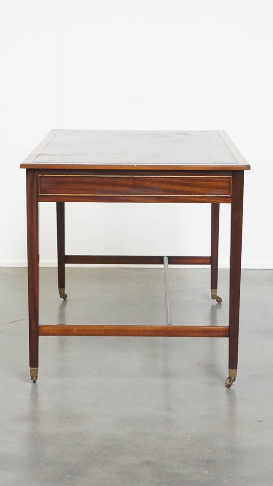 Image 1 of Writing table and a blue cowhide leather chesterfield office chair