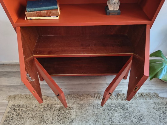 Vintage Bookcase / Sideboard – Terracotta Red – Bronze (photo 8 of 8)