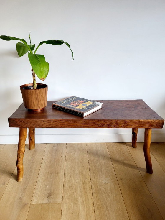 Image 1 of Houten bank, landelijke stijl, brutalist , massief hout, Frankrijk