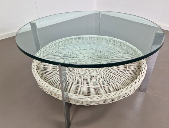 Image 1 of Vintage coffee table | Rattan basket | Glass top