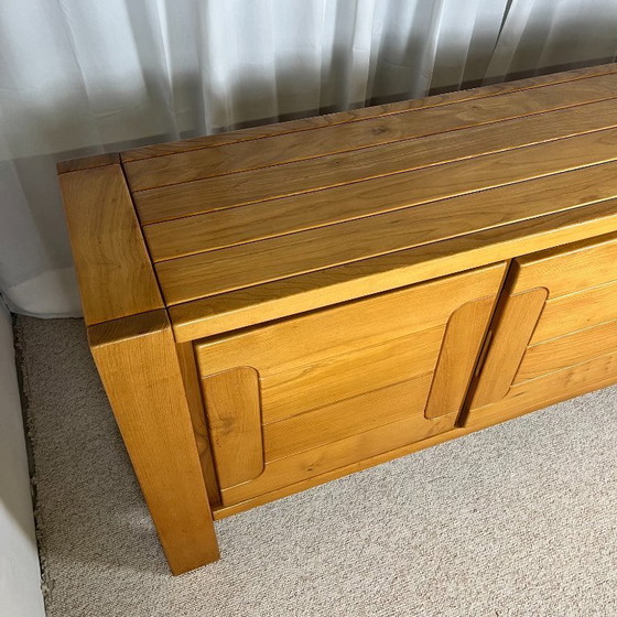 Image 1 of Large French sideboard in solid elm, 1970, attributed to the Chauvin Workshop