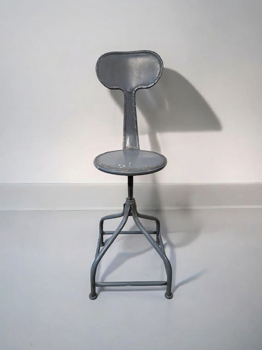 vintage metal industrial Whale Tail swivel chair tool chair gray