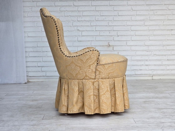 1960s, Danish cocktail lounge chair, jacquard fabric, beech wood. – Armchairs, Textile (photo 10 of 17)