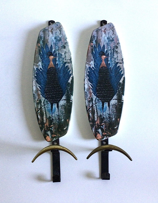 2 1960s wall coat rack hooks, Italy
