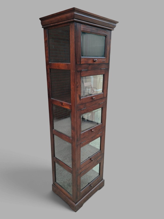 Classic narrow Display cabinet, china cabinet, dimensions: 56x46cm and 193cm high. – Glass, Wood (photo 2 of 6)