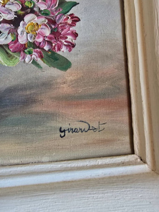Tableau vintage bouquet de fleurs signé Girardot – Objets d'art, Wood, Canvas (photo 3 of 5)