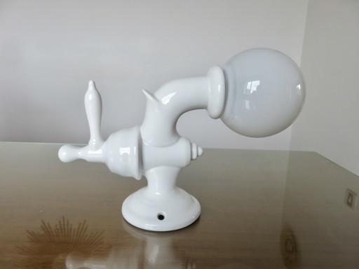 White Ceramic Wall Lamp with Opaline Ball, 1970