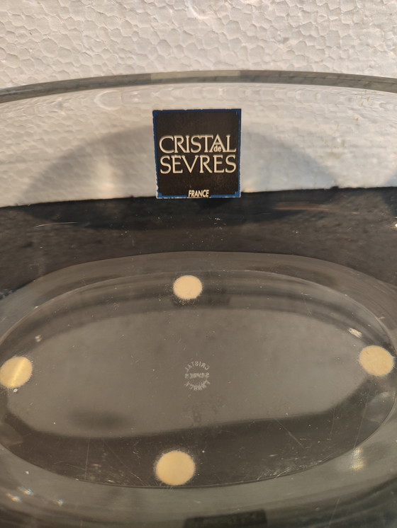 Image 1 of Coupe Ovale Cristal de Sèvres France avec 2 oiseaux, signée