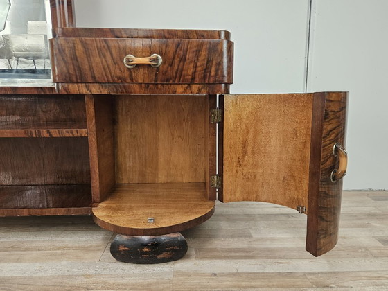 Image 1 of Art Deco kaptafel van wortelnotenhout met spiegel