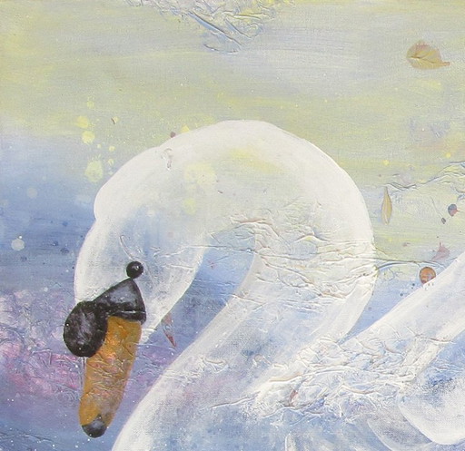 Painting of a beautiful mysterious swan - Erica Muizer