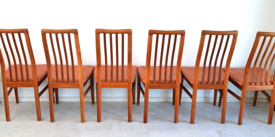 6 x chaises de salle à manger vintage danoises Kai Kristiansen – Schou Andersen, Velours, Bois (photo 7 of 13)