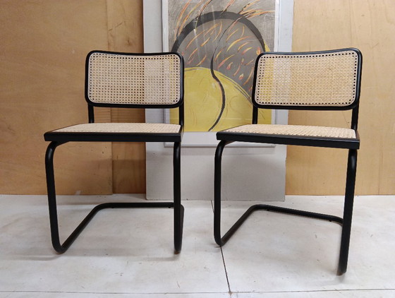 Image 1 of ALIVARMVSEVM 104. SET of 2 CESCA B32 Chairs (NEW) in Black Frame Limited Edition 