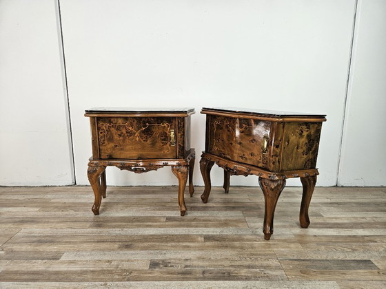 Image 1 of Comodini Chippendale anni '50 con vetro nero