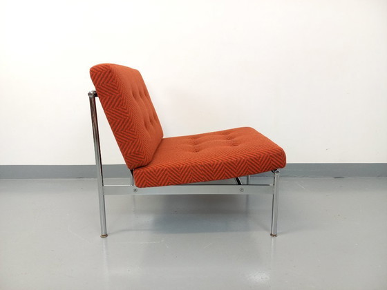 Image 1 of Fauteuil chauffeuse moderniste vintage en tissu et métal chromé des années 60 70