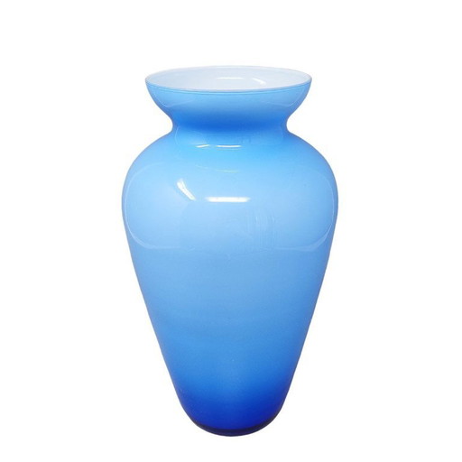 1960s Astonishing Blue Jackated Vase in Murano Glass. Made in Italy