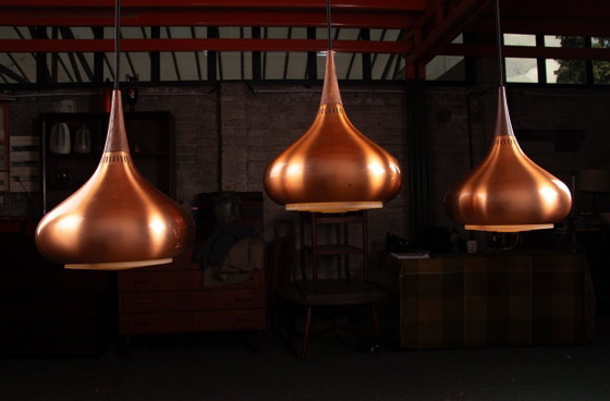 Image 1 of Grande triple suspension Danoise en métal et Palissandre, édition ancienne, modèle Orient, par Jo Hammerborg pour Fog & Mørup 19