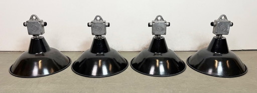 Set of 4 Industrial Black Enamel Pendant Lamps from Elektrosvit, 1960s