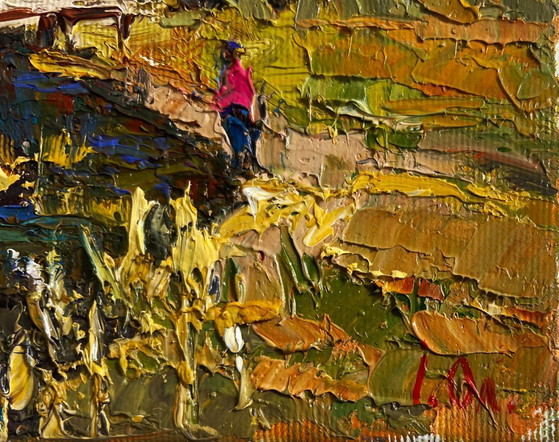 Image 1 of Original Oil Painting Autumn Bridge Landscape Near a quiet river