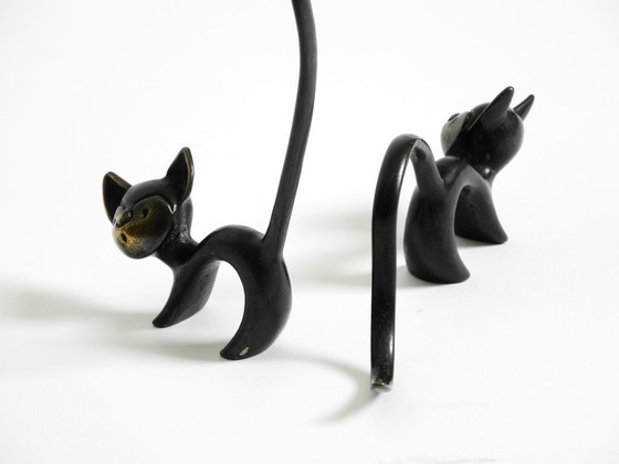 Image 1 of Two Mid Century Modern brass cats as ring holders by Walter Bosse for Herta Baller