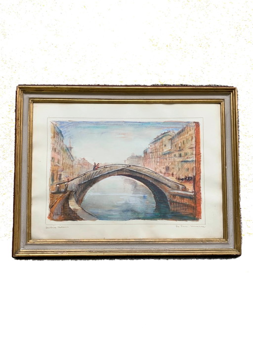 Peinture aquarelle de Daniele Fontana, années 1950
