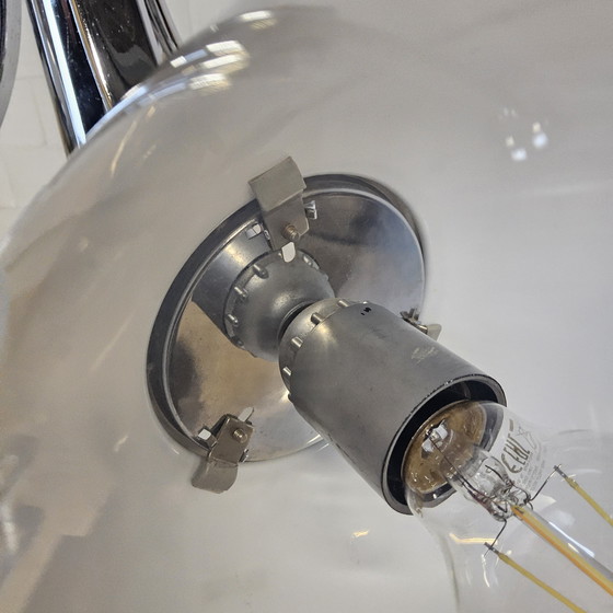 Image 1 of Vintage Space Age Chroom en Murano Glas Italiaanse design Hanglamp (bol glazen) glass pendant lamp