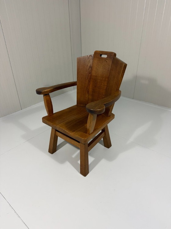 Rustic brutalist armchair in solid oak from the 1960s, Wood, Brown (photo 9 of 19)