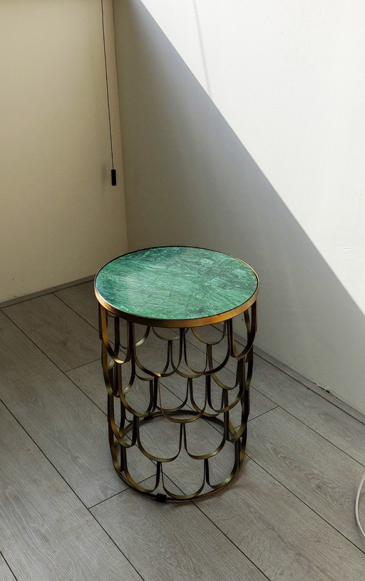 Green Marble Gold Vintage Side Table