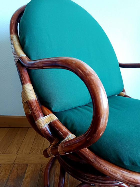 Image 1 of 2x swivel rattan armchairs 1970