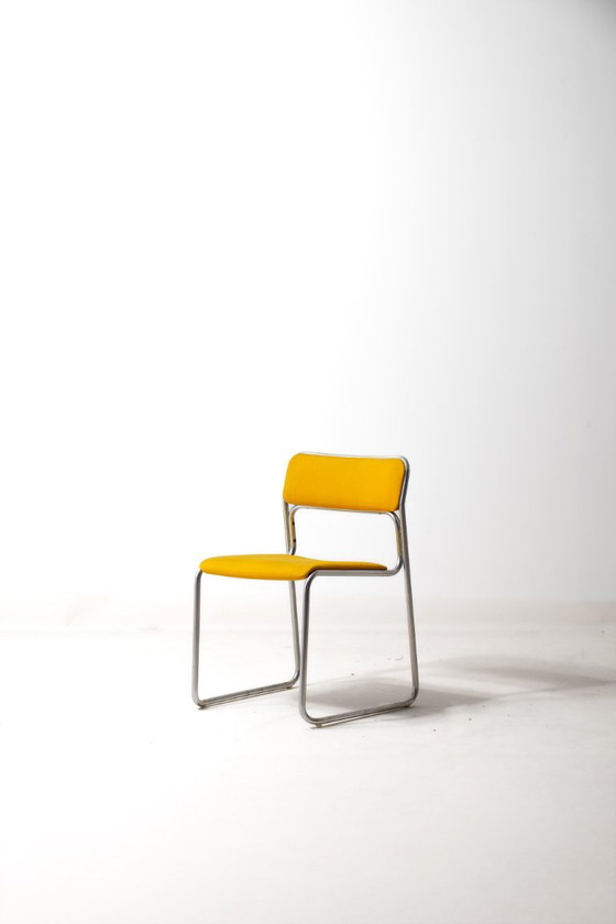 Buisvormige jaren 70 stoelen – Eetkamerstoelen, Metal, Textile (photo 7 of 11)