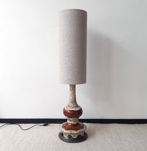 Vintage West Germany ceramic floor lamp with new linen lampshade handmade by us