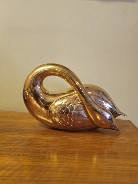 Image 1 of Vintage Zware Messing Zwanen Zwaan Vogels Beelden