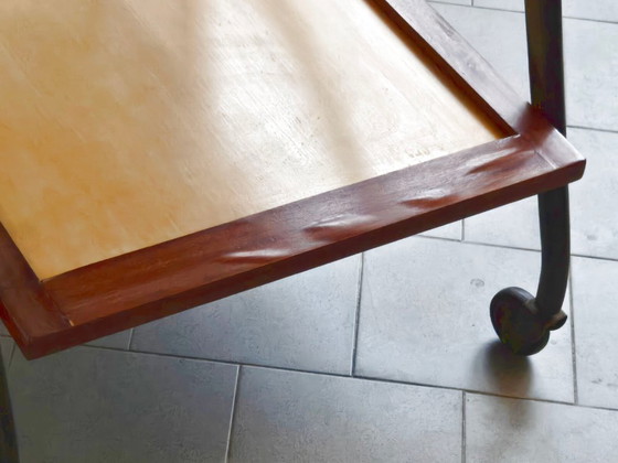 Image 1 of Vintage 1950s Rolling Bar Cart, Mahogany & Varnished Wood, 50s Rockabilly