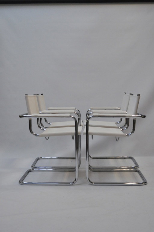 Set van 4 sledeframe stoelen – chroom & linnen (Chioccarello Lino) – herbekleed