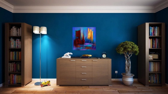 Abstract Painting "The Dance of Flames" / (60x60 Cm) – Paintings & Drawings, Canvas (photo 3 of 6)
