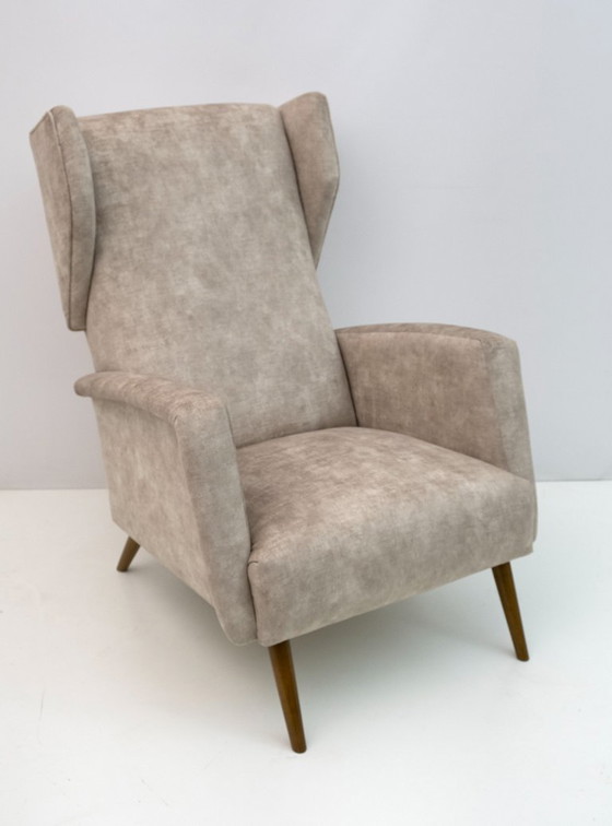 Image 1 of Paar Gio Ponti Mid Century Moderne Italiaanse fluwelen "Alata" Lounge Stoelen, 1950