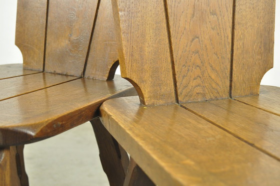 Image 1 of Vintage BRUTALIST oak handmade farmhouse dining chairs, 1930s Netherlands