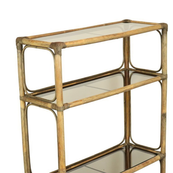 Image 1 of Vintage Boho Shelving Unit, Bamboo and Smoked Glass