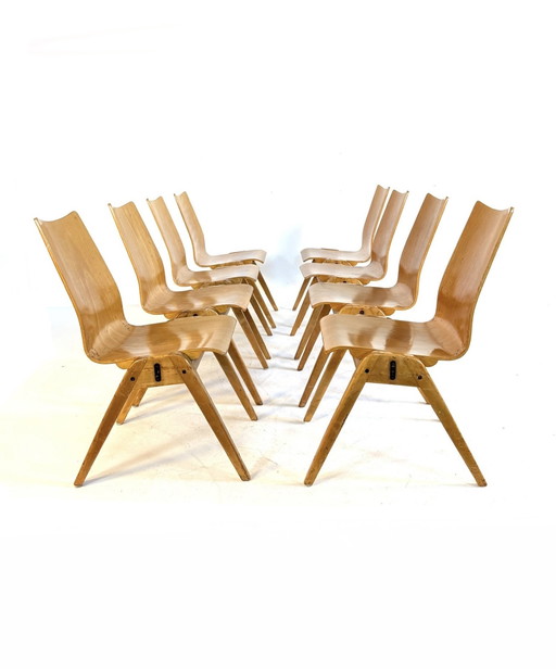 8x vintage plywood eetkamerstoel ‘60