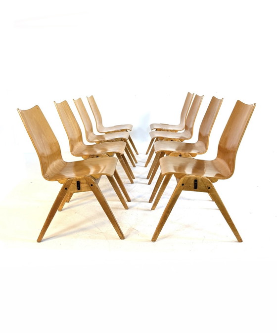 Image 1 of 8x vintage plywood eetkamerstoel ‘60