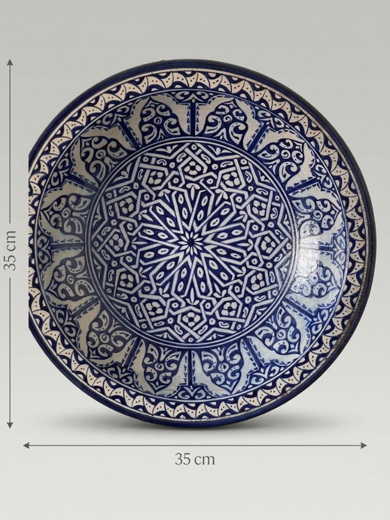 Groot Marokkaans Fès aardewerk blauw-wit bord – 35 cm – Decoratieve objecten, Ceramic (photo 7 of 7)