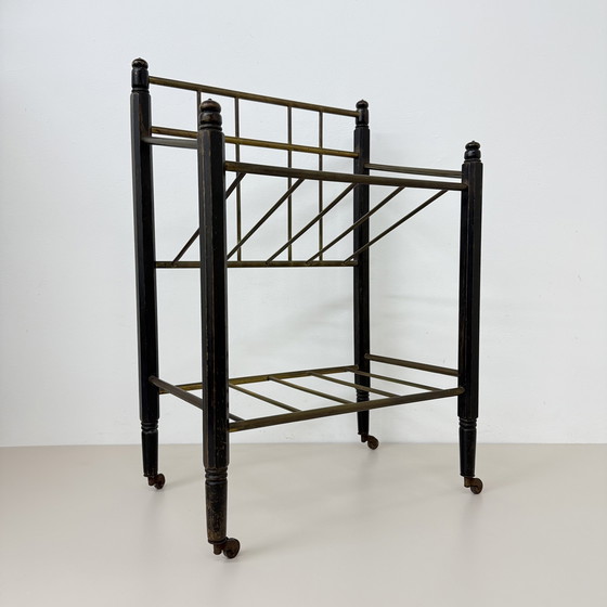 Image 1 of Vintage Wooden Magazine Rack with Brass Details, 1950's