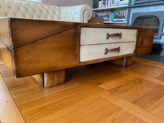 Coffee table with various storage spaces – Wood, Leather (photo 5 of 5)