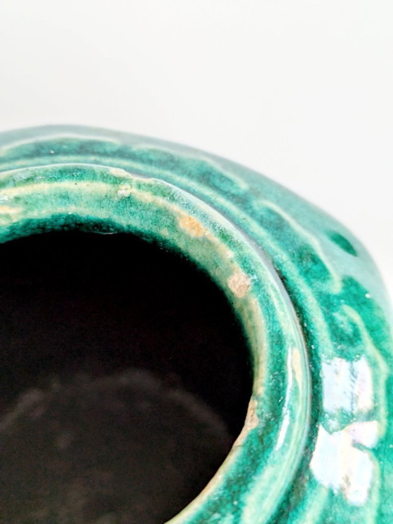 Image 1 of Pot à gingembre Shiwan chinois vintage, récipient hexagonal en faïence émaillée verte, pièce de collection