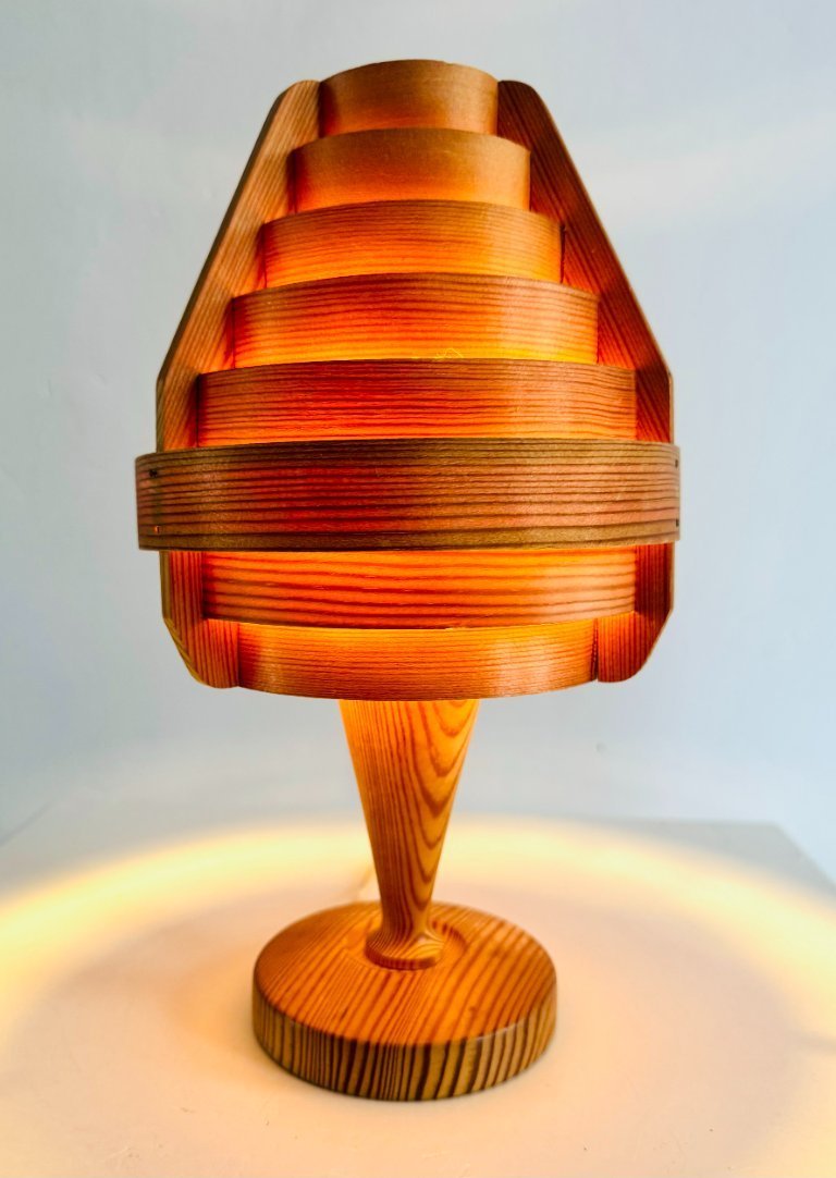 Pine veneer conical table lamp by Hans-Agne Jakobsson for AB