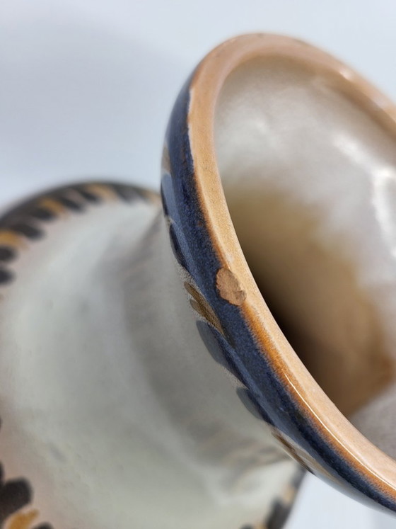 Image 1 of Jean de Lespinasse vaas/werper, met de hand versierd keramiek, Frankrijk, vintage