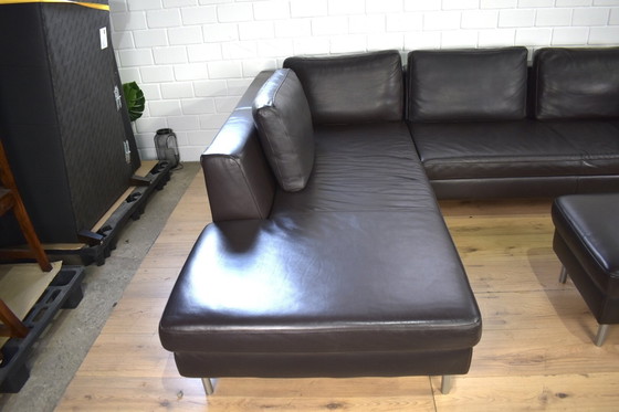 Image 1 of Leder Sofa Domino Met Kruk Ewald Schillig Leder Bank Hoekbank Sofa Couch