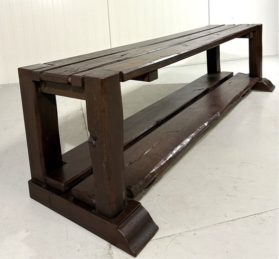 Image 1 of Large Brutalist Oak Bench/Wall Table 1900's
