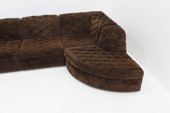 Divano componibile modulare vintage in velluto marrone anni '70 di Laauser, set di 7, Divani modulari, Tessile (foto 7 di 8)